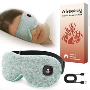 ATreebay Cordless Heated Eye Mask for Dry Eyes, Eye Mask for Dry Eyes, Washable Eye Heating Pad, Electric Warm Eye Compress, Gifts for Women Men (Blue Grey)