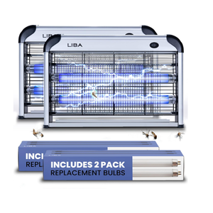 LiBa Electric Bug Zapper (2-Pack) Indoor Insect Killer - (4) Extra Replacement Bulbs - Fly, Mosquito Killer and Repellent - Lightweight, Powerful 2800V Grid, Easy-to-Clean, Removable Washable Tray