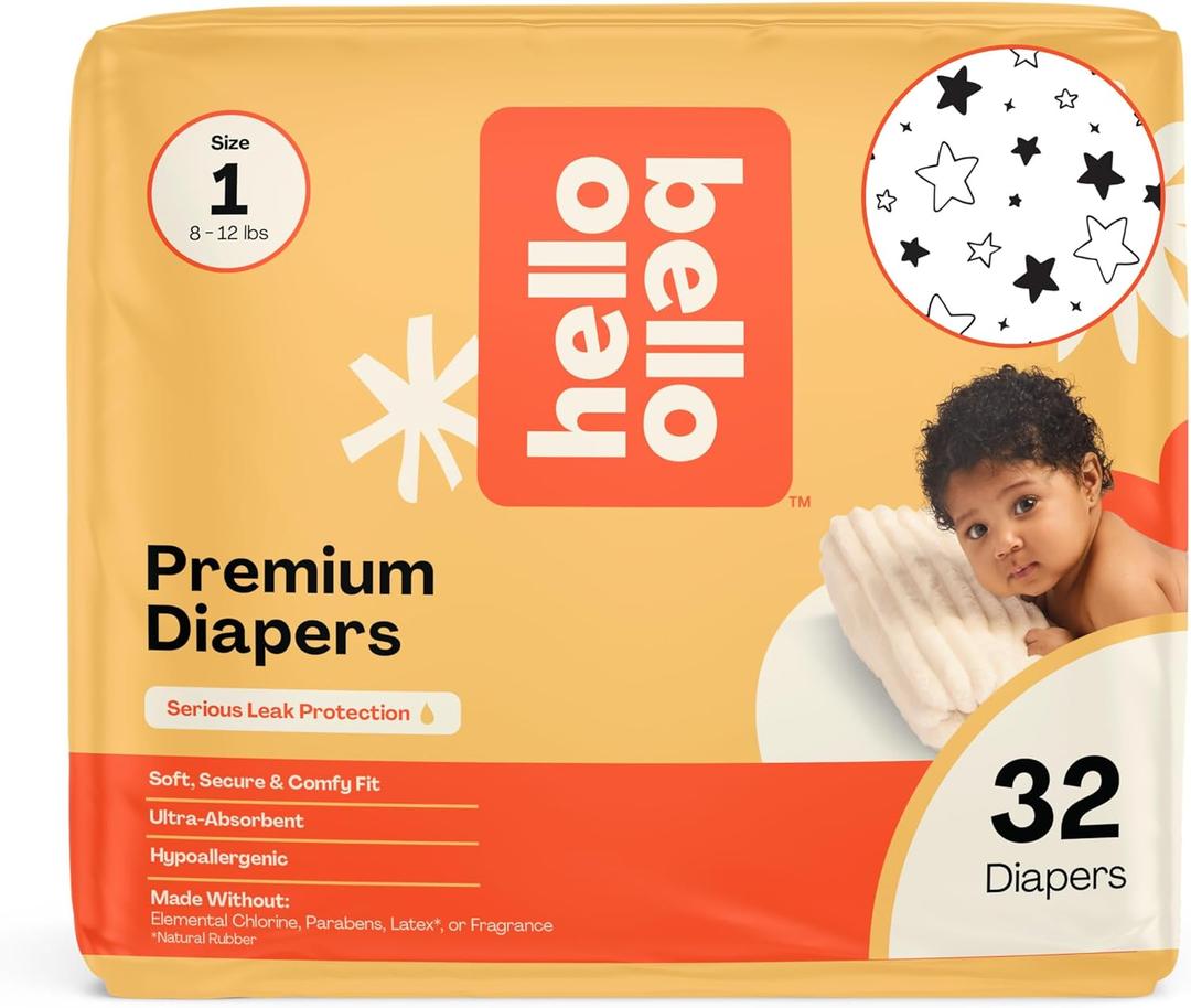 Hello Bello Diapers, Size 1 (8-12 lbs) Superstars, 32 Count of Premium Disposable Baby Diapers, Hypoallergenic with Soft, Cloth-Like Feel