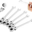 5pcs Flex Head Ratcheting Wrench Set, Metric 6-10mm Spanner Gear Ring Ratcheting Combination Wrenches Kit, Box End and Open End Wrench 180 Head 72-Tooth(COLOR:Silver)