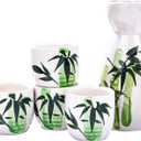 Japanese Ceramic Sake Set of 5,Bamboo Pattern Sake Pot and Sake Cup