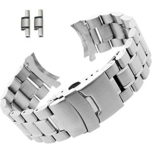 Curved End Replacement Watch Band 18mm 20mm 22mm 24mm Stainless Steel Watchband Double Lock Buckle Wrist Belt Watch Strap SB5ZWT (Silver)