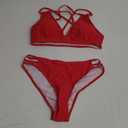 Tainehs Women's Push Up V Neck Bikini Sets Criss Cross Back Two Piece Bathing Suit Red, Medium