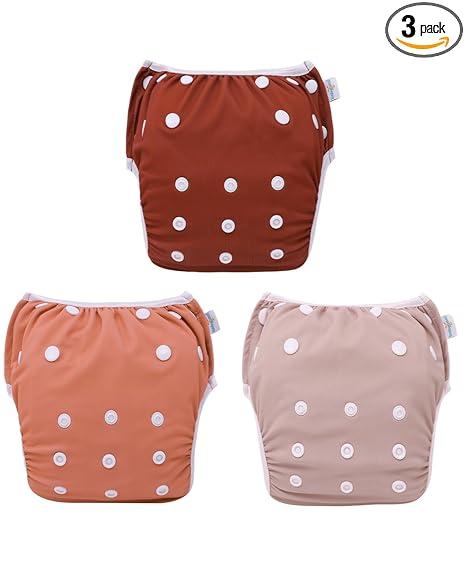 Babygoal Swim Diapers 3 Pack for 8M-3T Infant and Toddler, Reusable Adjustable Washable for Baby Swimming Lessons, M