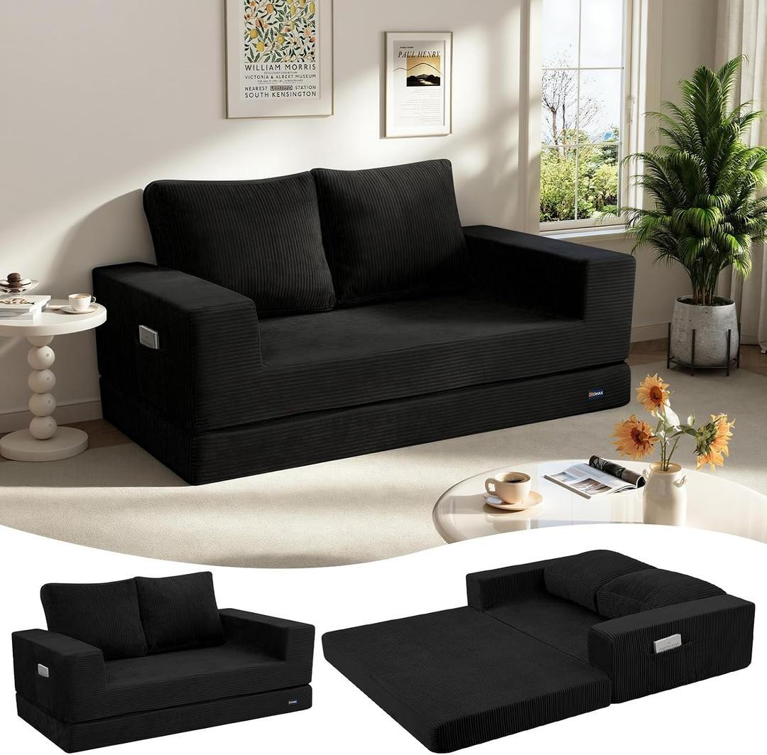 COMAX Futon Sofa Bed, Convertible Sofa Bed, Folding Boneless Couches, 59 Inch