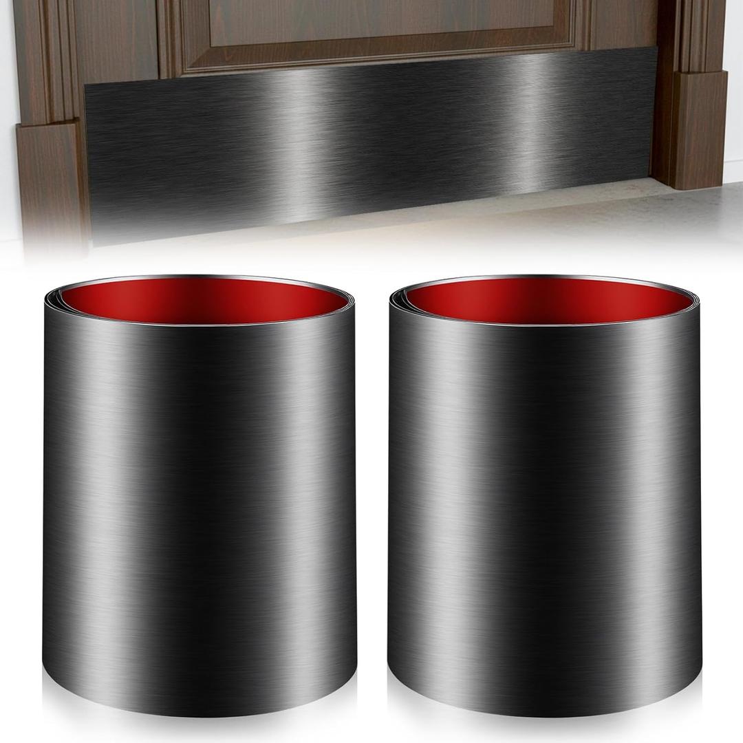2 PCS Stainless Steel Door Kick Plate, 8" X 36" Kick Plate for Bottom of Door Self-Adhesive Doors Push Plates Dog Doores Scratch Protector for Doors Interior or Exterior(Brushed Black)