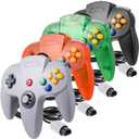 miadore 4 Pack Classic N64 Controller, Wired Classic N64 Gamepad with Upgraded Joystick (Black/Gray/Clear Orange/Clear Green)