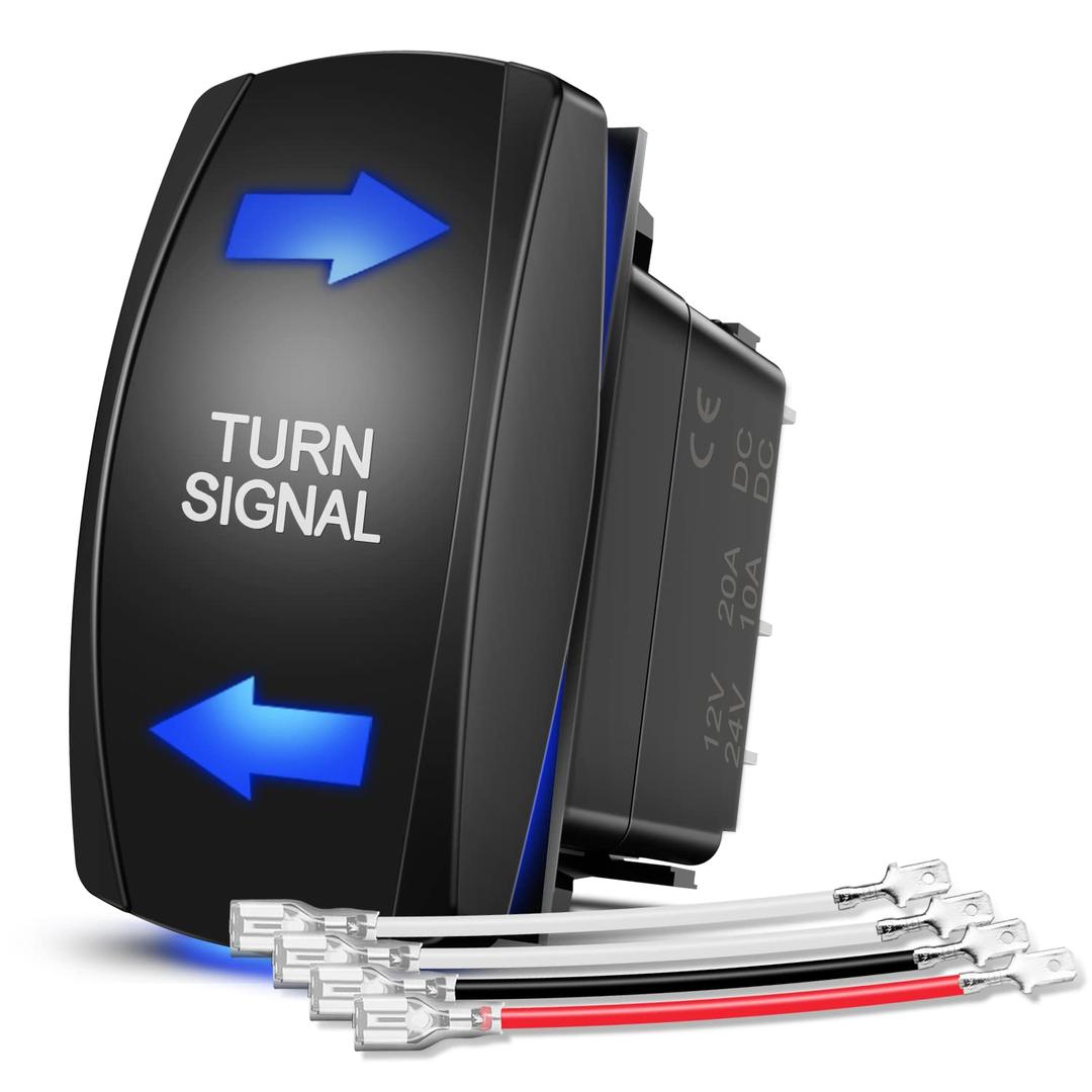 Nilight Turn Signal Switch Blue 4Pin ON-Off-ON Laser Etched SPDT Toggle Rocker Switches 12V 20A 24V 10A Jumper Wires for Cars RVs Campers Trailers