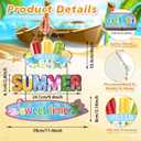 Hello Summer Door Sign,Summer Wreath for Front Door,Beach Wall Sign Flip Flop,Lolly Ice Cream Popsicle Decor,Rustic Farmhouse Flamingo Hawaii Pool Beach Plaque for Yard Outdoor Garden Porch (Blue & Colourful)