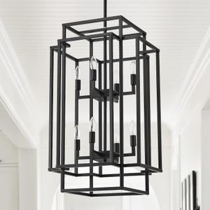 HHR 8-Light Black Lantern Tiered Pendant Light Fixtures, 32" H Foyer Lighting Fixtures, Farmhouse Chandelier for Dining Room Kitchen Island Foyer Entryway Living Room