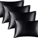 BEDELITE Satin Pillowcase for Hair and Skin, Super Soft Similar to Silk Pillow Cases 4 Pack with Envelope Closure, Cooling Pillowcases for Women Men (20"x26" Standard Size, Black)
