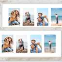 Hongkee 8x20 Picture Frame Set of 2, Distressed White Wood Frame with Tempered Glass Collage Frame, Display Pictures Four 4x6 With Mat or 8 x 20 Without Mat - Horizontal or Vertical Wall Mounting
