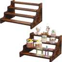 Namalu 2 Pcs 4 -Tier Vintage Spice Rack 13.8 Inch Wood Display Step Shelf Wood Riser Stand Display Shelf, Countertop Spice Storage Holder Rustic Tiered Perfume and Organizer Stand for Candles