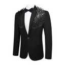 Cloudstyle Men's Wedding Sequin Wing Stage Clothes Premium Suit Jacket Blazer Coat Black Black L