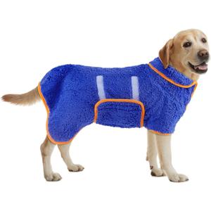 Bienbee Dog Bathrobe, Quick Drying Super Absorbent Pet Robes for Dogs, Drying Coat for After Bath & Swim, Warm & Cozy Dogs Towels, Dog Puppy Bath Supplies, Dark Blue L