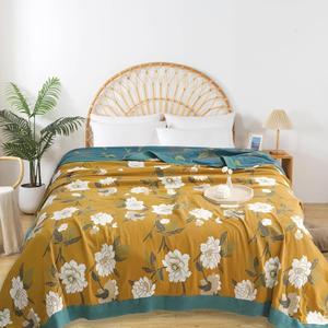 Boho Throw Blanket for Bed - 100% Pure Cotton Ultra Soft Rustic Quilt - Farmhouse Decor Bed Blankets, All Season Rustic Throw for Sofa Couch Chair(60"80", Flower Branch 2)