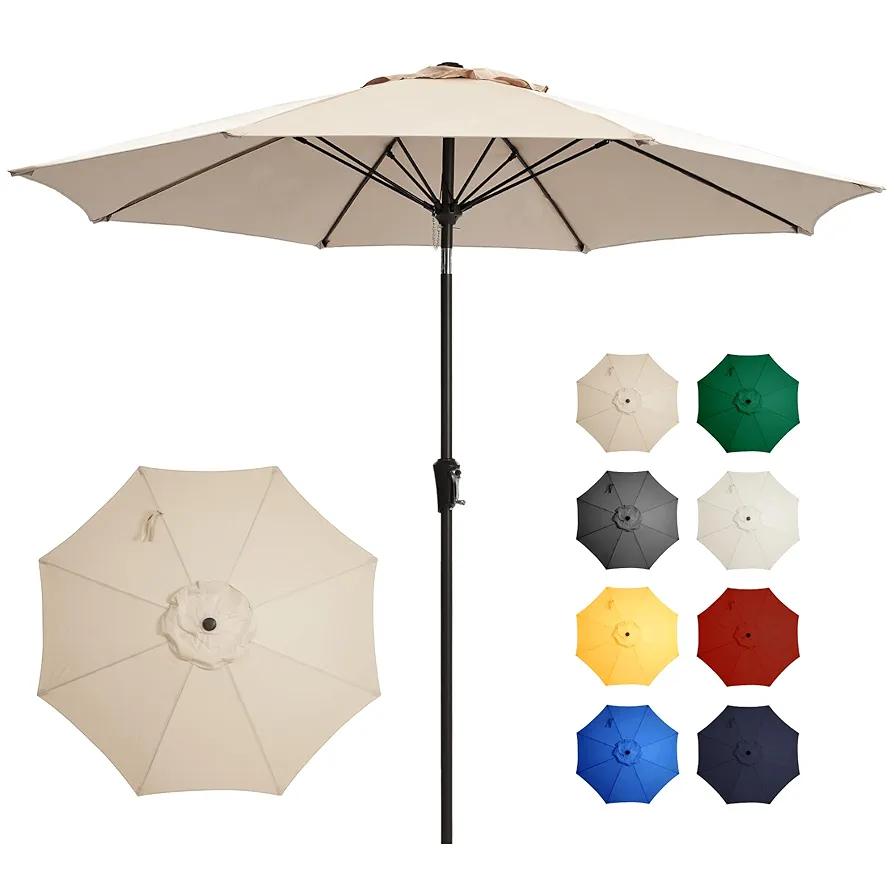 Ayge 9FT Large Outdoor Patio Umbrella Market Table Umbrella-UV Resistant, Easy Push Button Tilt and Crank, 8 Sturdy Fiberglass Ribs Heavy-Duty Pool Umbrella for Deck, Backyard,Garden,Brown