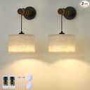 XSDeTu Battery Operated Wall Sconce with Remote, Rechargeable Battery Powered Wall Light, 3 Colors Dimmable Wall Mounted Lights, Adjustable Lamp for Bedroom Bedside, Wooden Arm, Fabric Shade, 2 Pcs