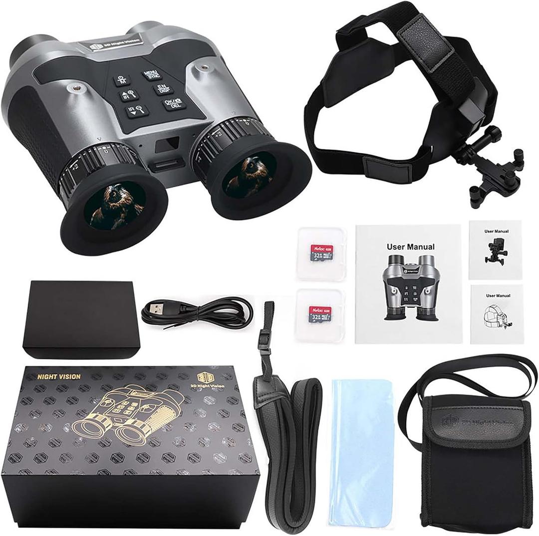 3D VR Night Vision Goggles for Adults, Military Tactical Head Mounted Infrared Night Vision Binoculars with 2 * 32GB Card to Save 3D Photos/Videos, 6X Digital Zoom