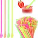 Eaasty 1000 Pcs Snow Cone Spoon Straws, Flexible Plastic Flexible Disposable Drinking Straws, Disposable Plastic Sip Stir Sticks (Yellow,Green,Orange,Rose Red)