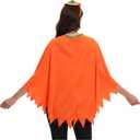 2 x 3 PCS Glow in the Dark Pumpkin Costume for Women - Halloween Outfit with Headband, Candy Bag, Wrinkle-Resistant Poncho (One Size, Fits Over Sweaters)