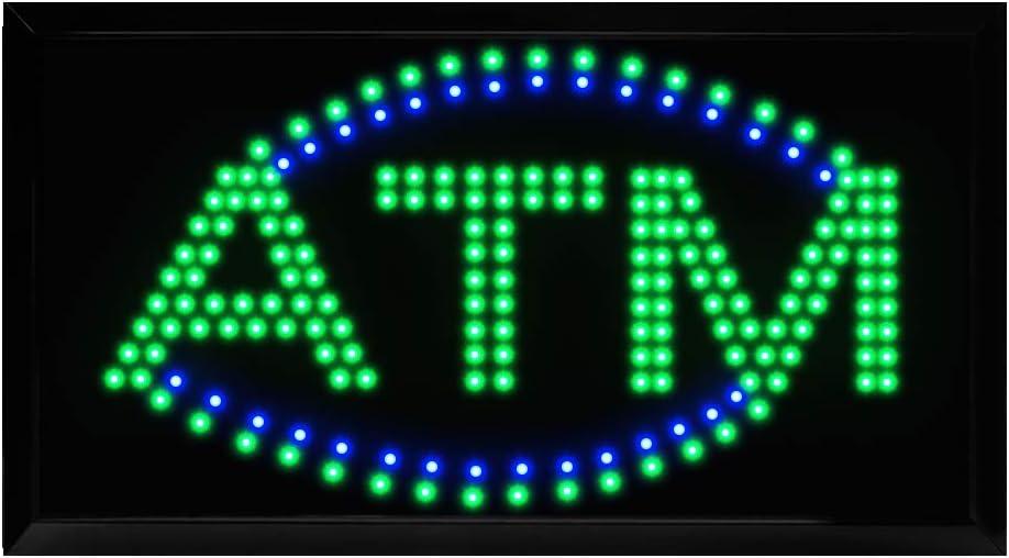 Boshen LED ATM Sign for Business LED Display Sign Display Animated Motion Advertisement Board with Switch Flashing & Steady Mode for Shops Wall Window Stores Bank 21" Lx 13"W(Square "ATM")