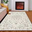 5x8 Area Rugs - Machine Washable Rugs for Living Room, Boho Area Rug with Non-Slip Backing, Stain Resistant Vintage Rug for Bedroom, Ultra-Thin Boho Large Area Rugs for Home Decor (Retro Pattern Beige)