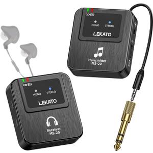 LEKATO Wireless In-Ear Monitor MS-20, 2.4G IEM System Low Latency, with Beltpack Transmitter Auto-Pairing Receiver, OTG Support, One to More, in-Ear Monitoring for Live Performance Singer Band Starter (Grey)