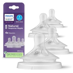 Philips Avent Natural Response Nipples, Extra Slow Flow (Flow 1), 4-Pack