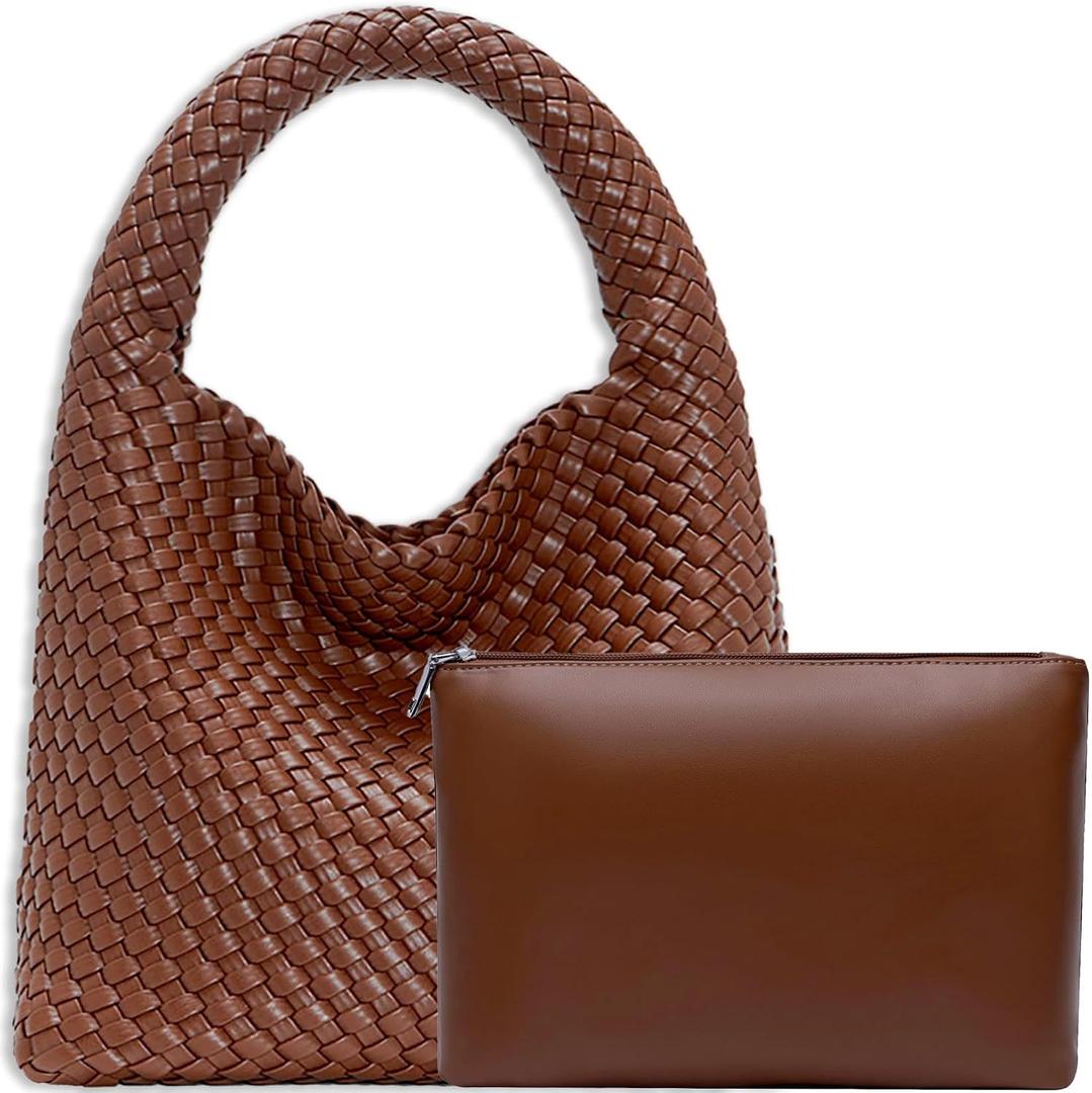 JINMANXUE Woven Tote Bag for Women, Fashion Hobo Handbag, Travel Top-handle Shoulder Bag, Beach Underarm Bag with Purse
