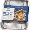 Ultra Cuisine Quarter Sheet Pan with Wire Rack Set - Includes Premium Aluminum Baking Sheet with 100% Stainless Steel Baking Rack, Dishwasher Safe Cookie Cooling Racks with 1/4 Pan Commercial Quality