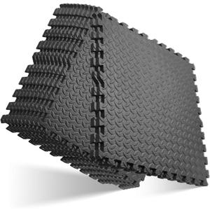 GWT Home Gym Flooring Tiles, EVA Interlocking Puzzle Exercise Mat for Workout Equipment, Floor Protection & Kids Play Area, Black Foam Tiles, 24"x24", 0.4 Inches Thick Covers 48 Sq Ft (12 Tiles)