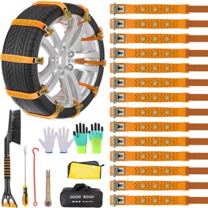 Snow Chains, Anti Slip, Non-metallic, Emergency Tire Chains Suitable for Cars, Trucks, Pickup, SUVs with Tire Width of 165-245mm(14 Pack, Yellow)