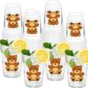 50 Pcs Bear Party Cups, 12oz Cute Brown Bear Clear Plastic Cups for Baby Shower Party Supplies Birthday Table Decorations Favors