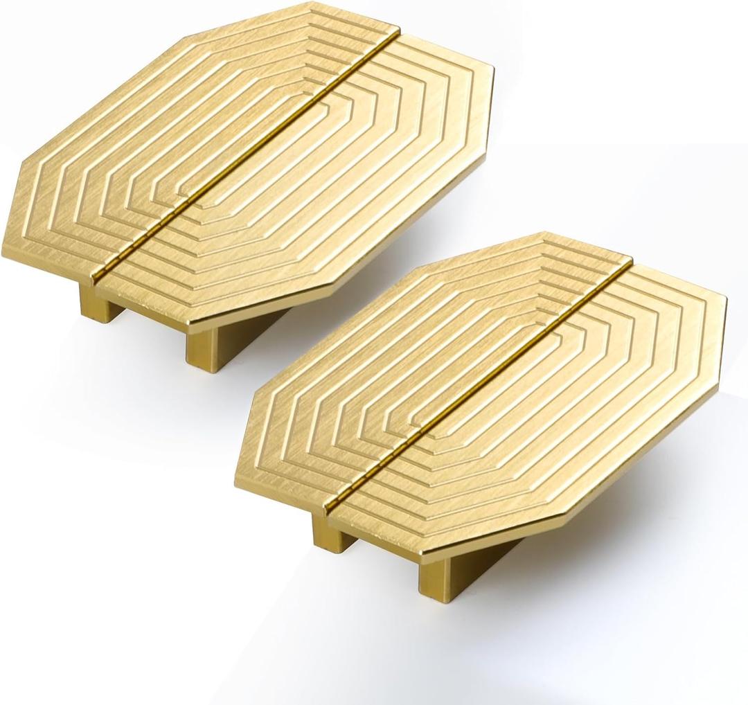 BaiNong Gold Cabinet Handles Brass Cabinet pulls Brushed Gold Drawer pulls Modern Drawer Handles for Dresser (4Pack-3.5inch Polygon)