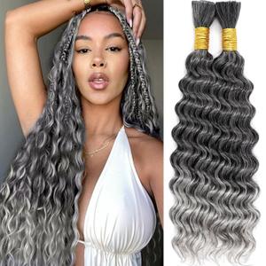 20 Inch Grey Deep Wave Bulk Hair for Braiding 200G Curly Braiding Hair for Boho Braids Curls 100g/Bundles Micro Twist No Weft Wet and Wavy Gray Bohemian Braiding Hair Extensions,1B / Gray