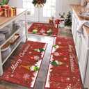 HEBE Christmas Kitchen Rugs Sets of 3, Non Slip Red Santa Gnome Christmas Rug for Kitchen, Farmhouse Kitchen Mats for Floor Washable Floor Carpet Set for Winter Xmas Holiday Decoration (20"x32"+20"x48"+20"x59")
