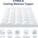 CYMULA Full Size Mattress Topper, Cooling Mattress Pad Cover Waterproof, Extra Thick Pillow Top Mattress Topper with 8-21 Inch Elasticated Pockets, Firm Plush Down Alternative Fill Mattress Protector (Waterproof White With Blue Lines)