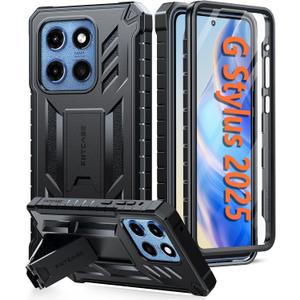 FNTCASE for Motorola Moto G-Stylus-5G-2025 Case: Military Grade Drop Proof Protection Mobile Cover with Kickstand | Matte Textured Rugged Shockproof TPU | Protective Sturdy Phone Case - Black