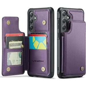 Vinich for Samsung Galaxy S25 FE Wallet Case with Card Holder, RFID Blocking Credit Slots Kickstand Shockproof Phone Cover Fit for Galaxy S25 FE 6.7" Purple