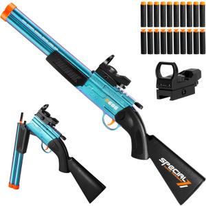 Double Barrel Shotgun Toy Sniper Rifle - Soft Bullet Foam Blaster Toy Gun for Kids Age 8-12 Kids Youth Teen Boys Girls Adults Dart Guns Cool Birthday Halloween Christmas Outdoor Play Shooting Game (Electroplated Blue)