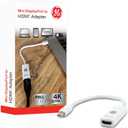 GE Mini DisplayPort Thunderbolt to HDMI Adapter, Compatible with Apple iMac, MacBook and PC, Supports Full HD 1080P and 4K Ultra HD, White, 33589