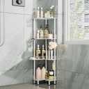 Consumest Corner Shower Caddy Standing - 4-Tier Stainless Steel Shower Organizer with Soap Holder and 4 Hooks, Large Capacity Corner Shelf Stand for Bathroom, Rest Room, White