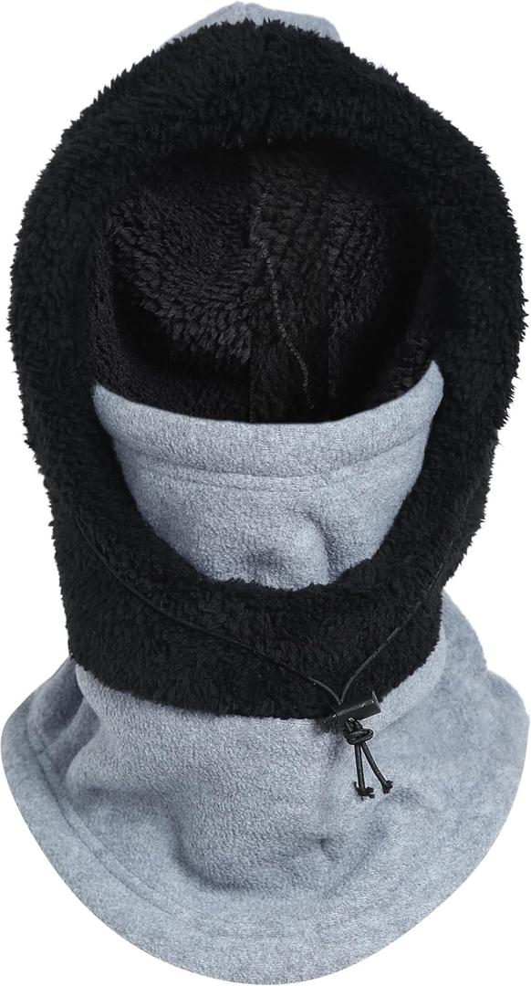 Heat Logic Sherpa Fleece Balaclava and Trapper Hat for Men, Warm Winter Face Mask for Adult, Face Cover Winter Hat (Grey)