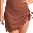 Dokotoo Women's High Waisted Swim Skirt Bottoms Ruched Scallop Trim Bathing Suit Skirts Split Tankini Swimsuit Bottom (S)