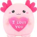 Finebee Axolotl Stuffed Animal, Loving Axolotl Plush Toys with Holding Heart I Love You for Valentine's Day, Sweet Romantic Anniversary Birthday Gift for Girlfriend/Boyfriend(Pink,10 inch)