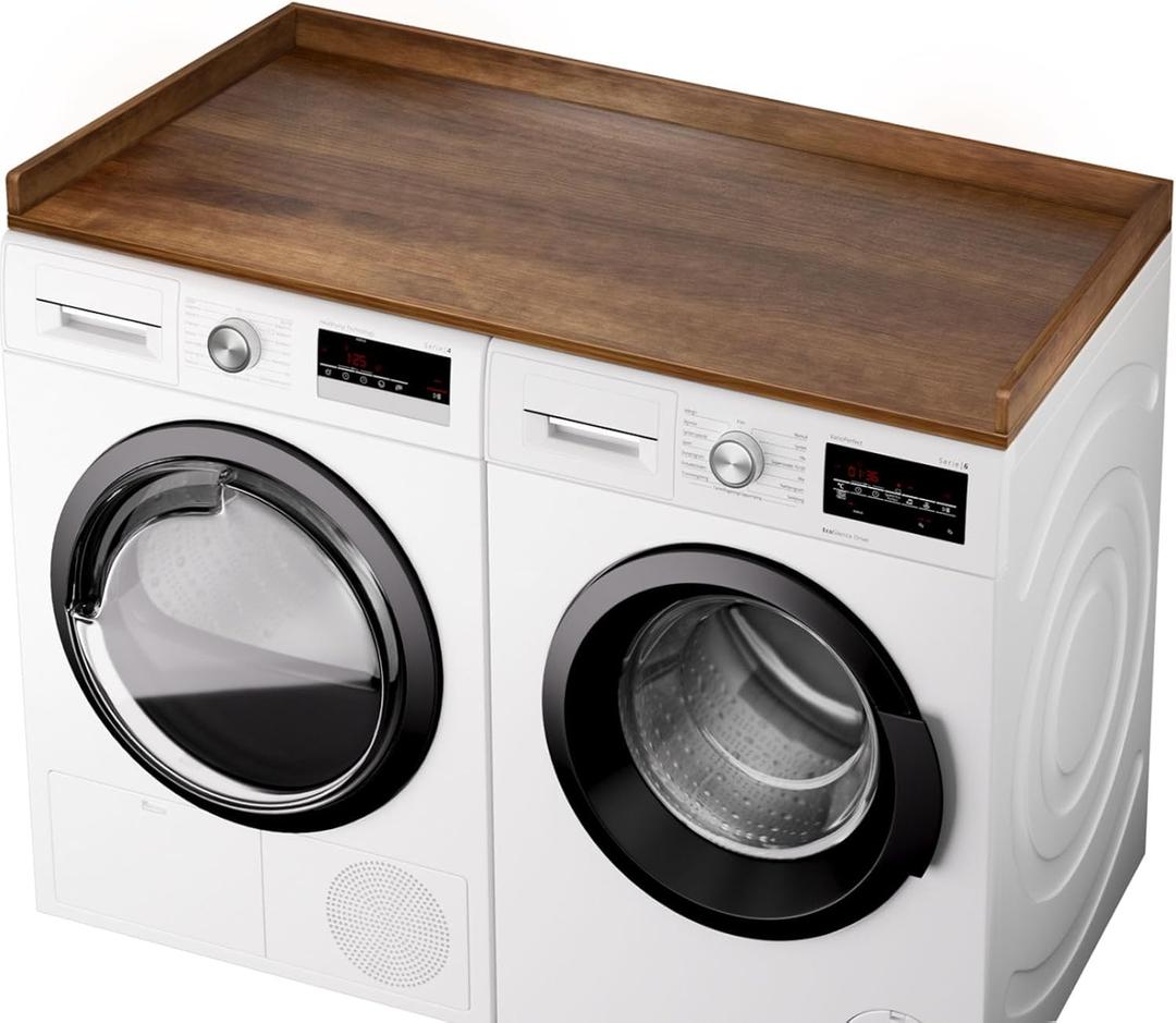 Washer Dryer Countertop, 27.5" x 54" Pine Wood Countertop with Edge Rails, Washer and Dryer Countertop for Laundry Room Organization and Storage (Retro Brown)