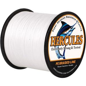 HERCULES Super Strong 1000M 1094 Yards Braided Fishing Line 40 LB Test for Saltwater Freshwater PE Braid Fish Lines 4 Strands - White, 40LB (18.1KG), 0.32MM