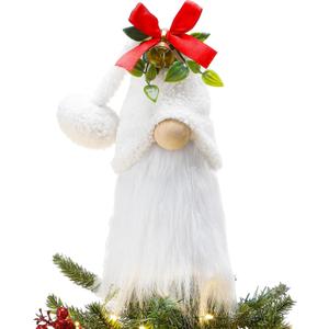Gejoy Christmas Angel Gnome Tree Topper 9.8 Inch Large Christmas Santa Gnome Ornaments White Plush Angel Xmas Tree Decorations for Xmas Winter Holiday Party Indoor Outdoor Decor Gift