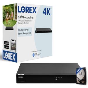 Lorex 4K 16 Camera Capable (Wired/Fusion WiFi) 4TB NVR System - Wired + Wireless Connectivity Capability, Remote Viewing, Local Storage & No Fees  Added Protection to Lorex Security Cameras